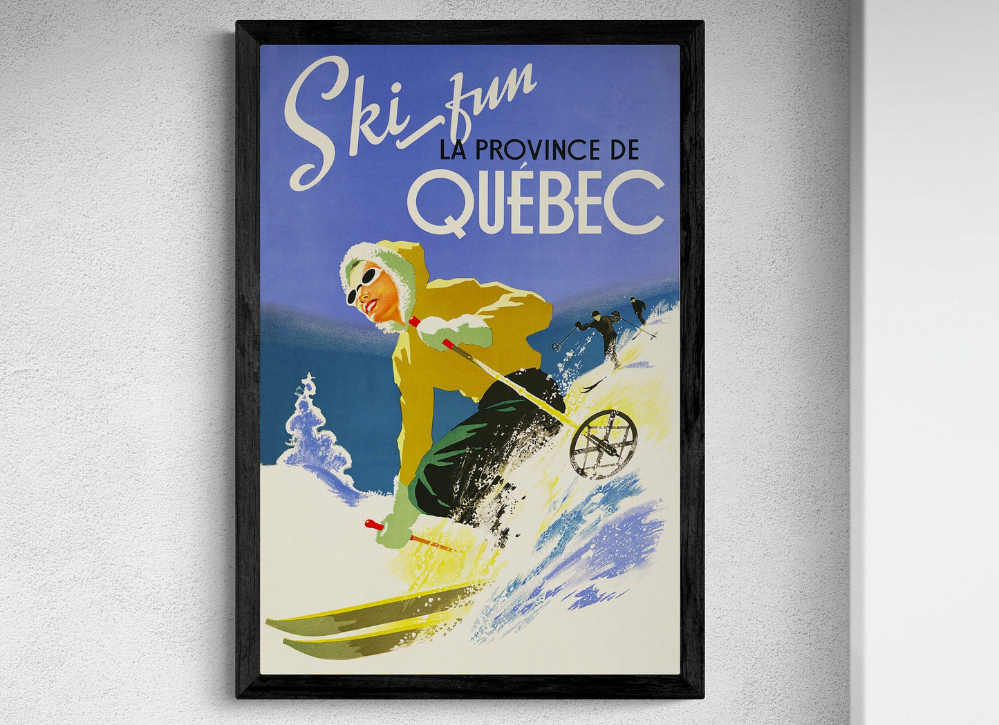 Ski Fun in Quebec, Vintage, Travel print